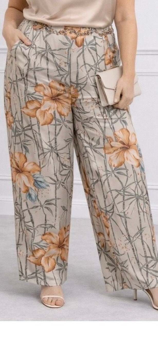 Adrianna Papell Silk Beaded Tropical Floral Pants Size 14 Summer Chic